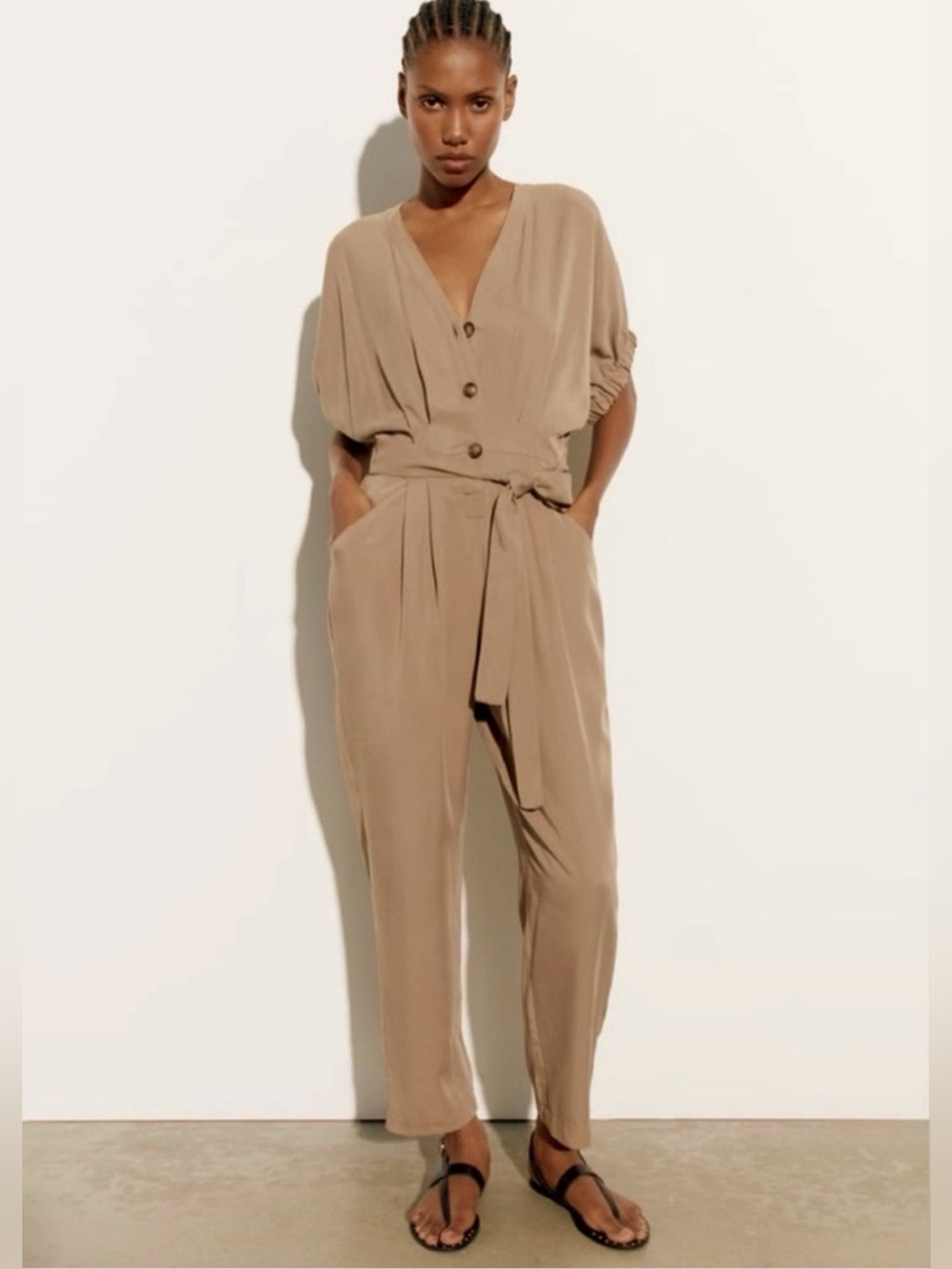 ZARA belted short sleeve jumpsuit size M